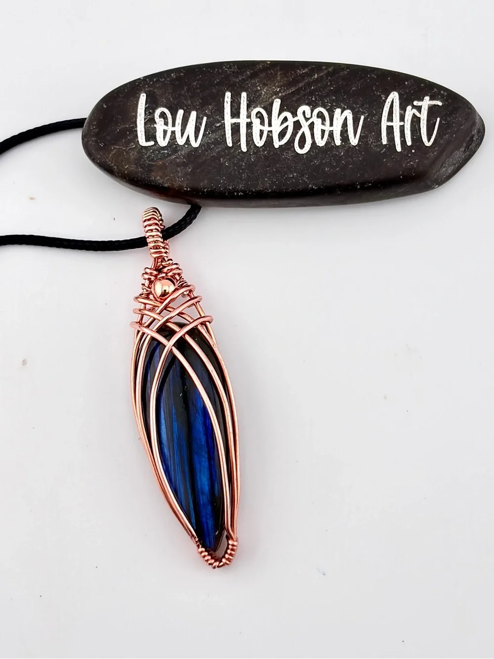 HANDMADE Blue Flash Labradorite Copper Wire Wrapped Unisex Pendant Necklace